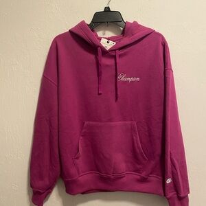 Champion Razzleberry Women’s Long Sleeve Script Font Logo Hoodie Brand New